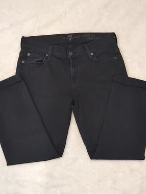 7 For All Mankind Black Skinny Crop & Roll Jeans